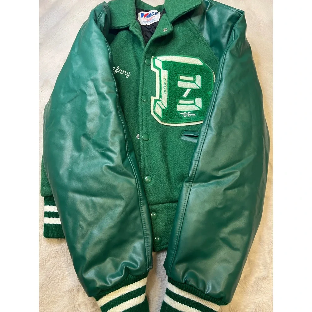 Meca Varsity Letterman Jacket Womens Small Green Gonzalez Stefany Good Vintage - Picture 6 of 9